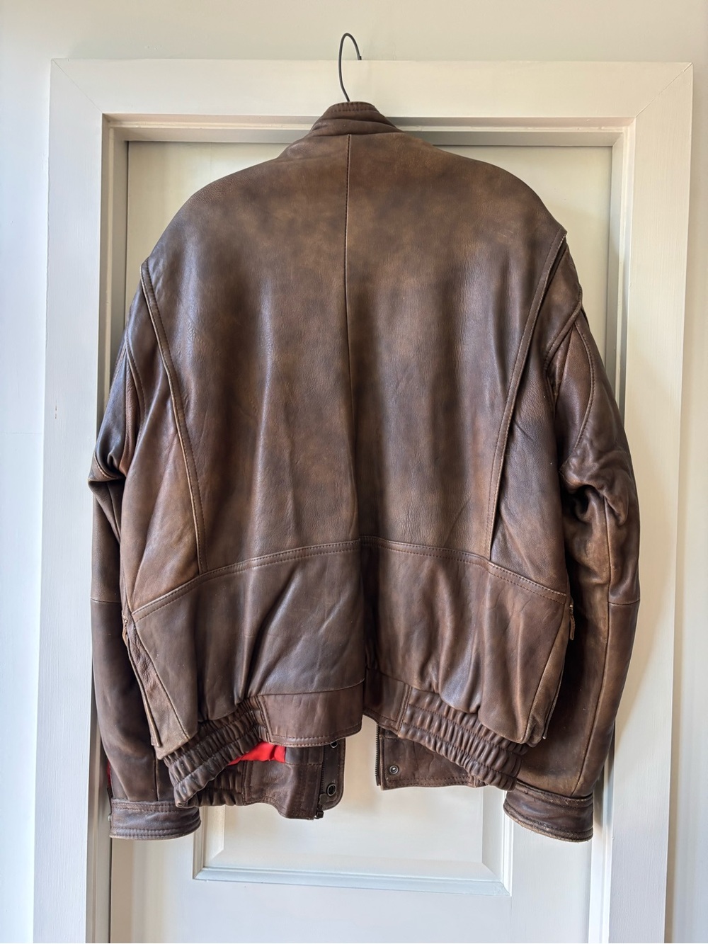 Vintage Men's Brown Leather Bomber Jacket with Red Lining - Picture 2 of 7